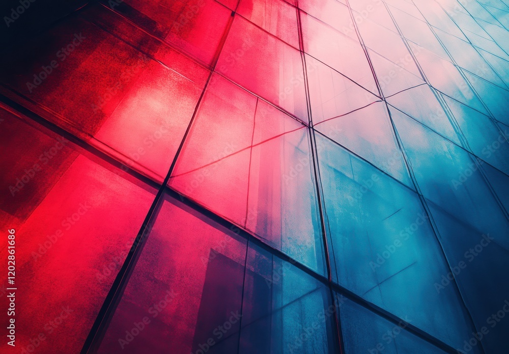 Poster abstract reflection of vibrant colors on modern glass building facade with artistic play of light an