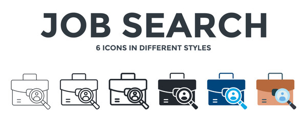 Job Search Icon In Different Style Vector Illustration. Designed In Thin Line, Regular Line, Bold Line, Glyph, Color Fill, And Flat Style Can Be Used For Web