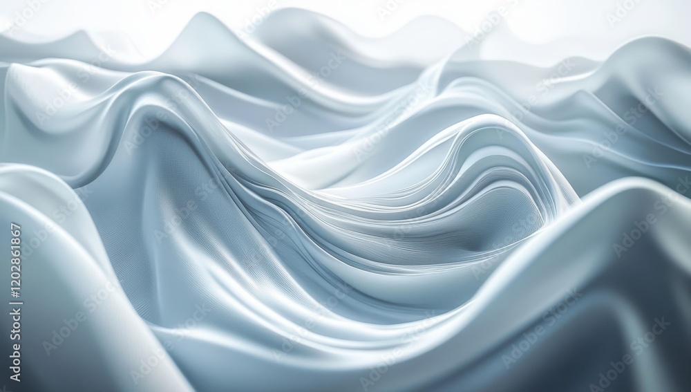Poster abstract representation of soft fabric waves in shades of white, displaying smooth textures and gent