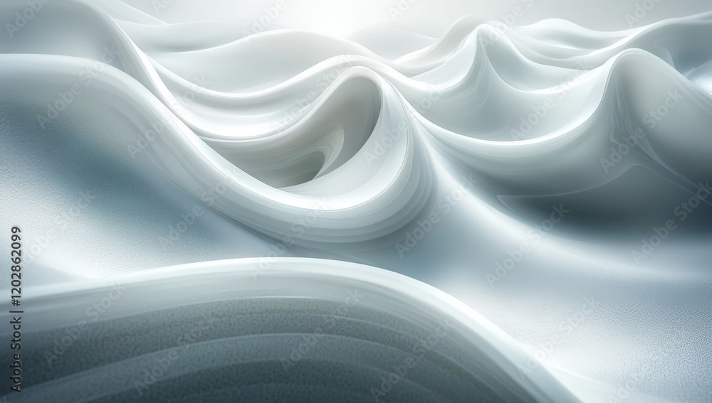 Poster abstract soft waves in white tones with smooth curves and gentle flow, creating a serene and calming