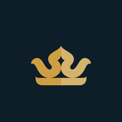 Premium style abstract gold crown logo symbol. Royal king icon. Modern luxury brand element sign. Vector illustration.