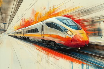 Fototapeta premium High-speed train, vibrant colors, artistic motion blur.