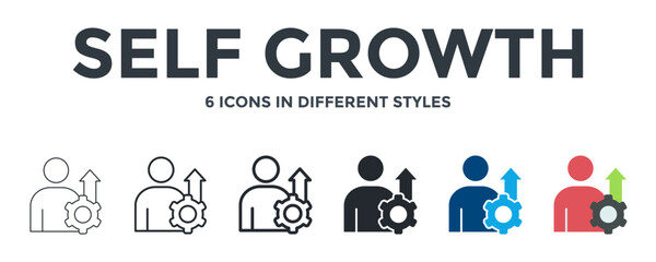 Self Growth Icon In Different Style Vector Illustration. Designed In Thin Line, Regular Line, Bold Line, Glyph, Color Fill, And Flat Style Can Be Used For Web