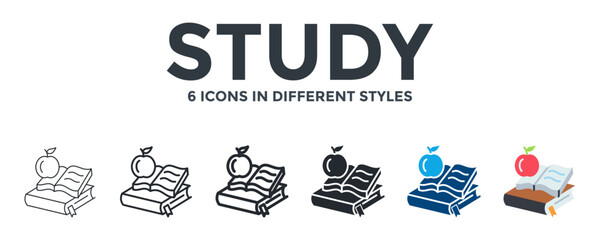 Study Icon In Different Style Vector Illustration. Designed In Thin Line, Regular Line, Bold Line, Glyph, Color Fill, And Flat Style Can Be Used For Web