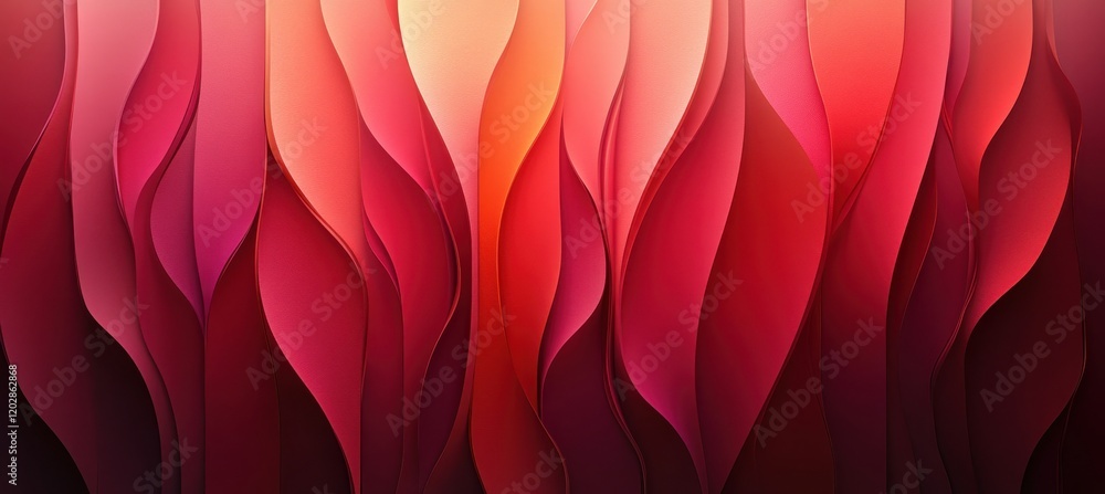 Poster abstract waves in gradient of red and pink with soft curves creating a calming and modern background