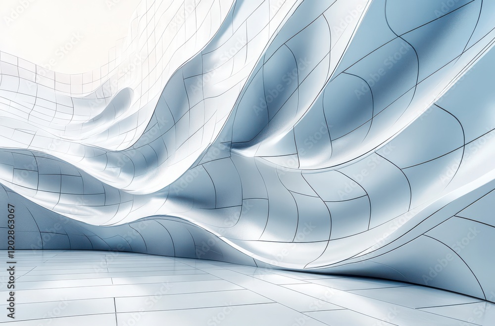 Aufkleber abstract wavy architectural surface in soft blue tone with smooth textures and dynamic lines, perfec