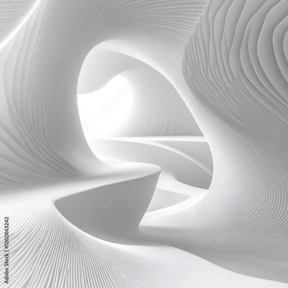 Poster abstract white interior space with flowing curves and soft light creating a dreamy atmosphere of ele