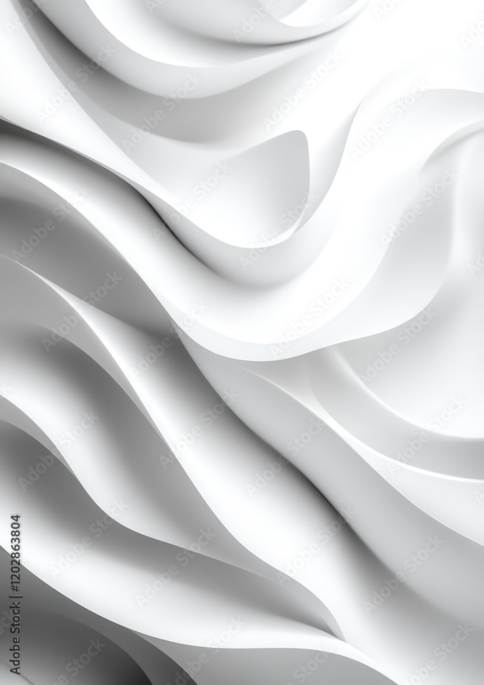 Poster abstract white waves of textured paper creating fluid motion and depth in a modern design aesthetic 