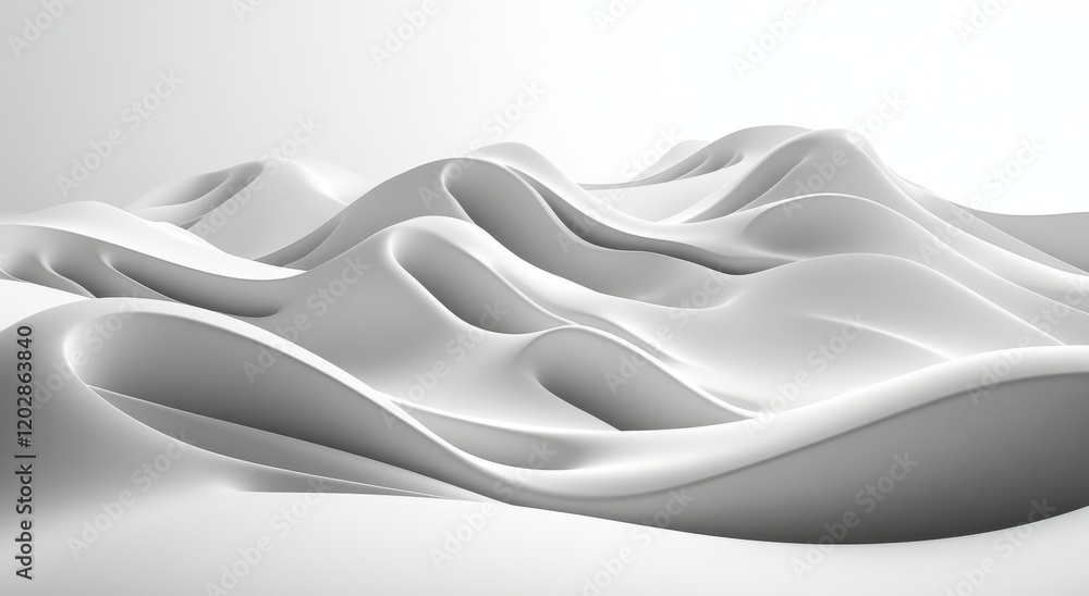 Poster abstract white waves on a smooth surface creating a sense of depth and flow with soft curves and gra