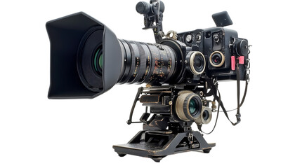 Professional Vintage Film Camera Equipment Studio Photography Black Background old art lens dark    