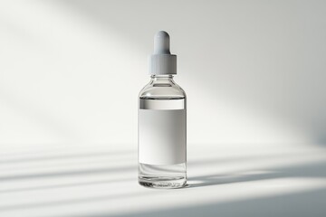 Close-up of Transparent Liquid Filled Dropper Bottle for Laboratory or Medical Use, Clear Glass Bottle with Pipette Dispenser