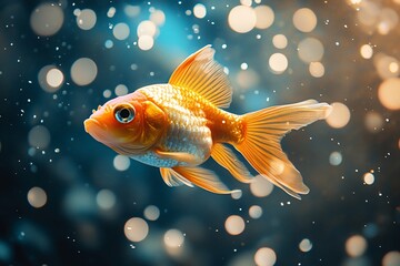 Goldfish swimming, bokeh background, aquatic life, aquarium scene, pet