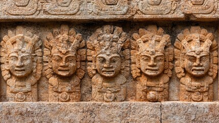 Obraz premium Mayan stone carvings, ancient temple, Mexico, intricate detail, historical background, cultural heritage, tourism