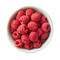 Bowl with raspberries on transparency background top view, png