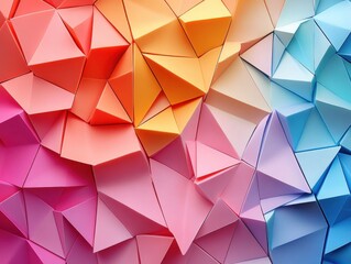 Fototapeta premium Colorful Geometric Background with Triangular Shapes in Various Hues of Orange, Pink, and Blue, Perfect for Art, Design, and Creative Projects