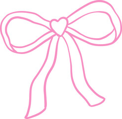 Pink bow outline with a heart-shaped center and long, flowing ribbon tails