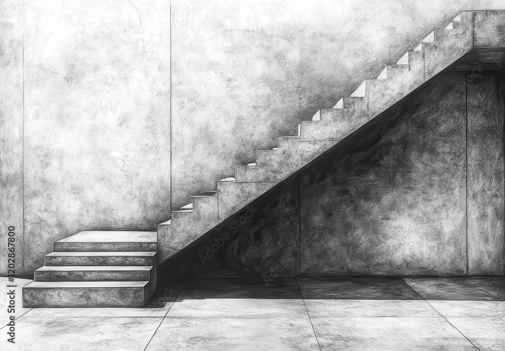 Aufkleber contemporary architectural staircase design in monochrome with simple lines and subtle shadows set a