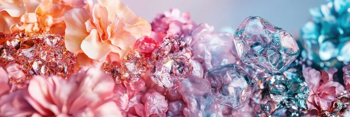 Vibrant and Delicate Floral Abstract: A Stunning Blend of Soft Petals and Shimmering Textures for Modern Interior Decor and Graphic Design Projects.