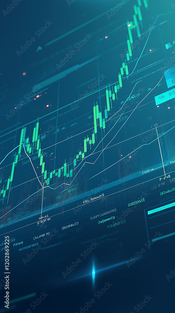 Poster financial market analysis with rising graphs and data visualization in a modern digital environment