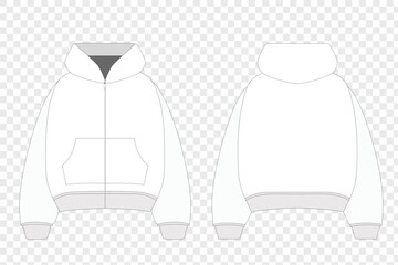 Hoodie With A Zipper, Technical Drawing, Apparel Blueprint for Fashion Designers Mockup stock illustration
