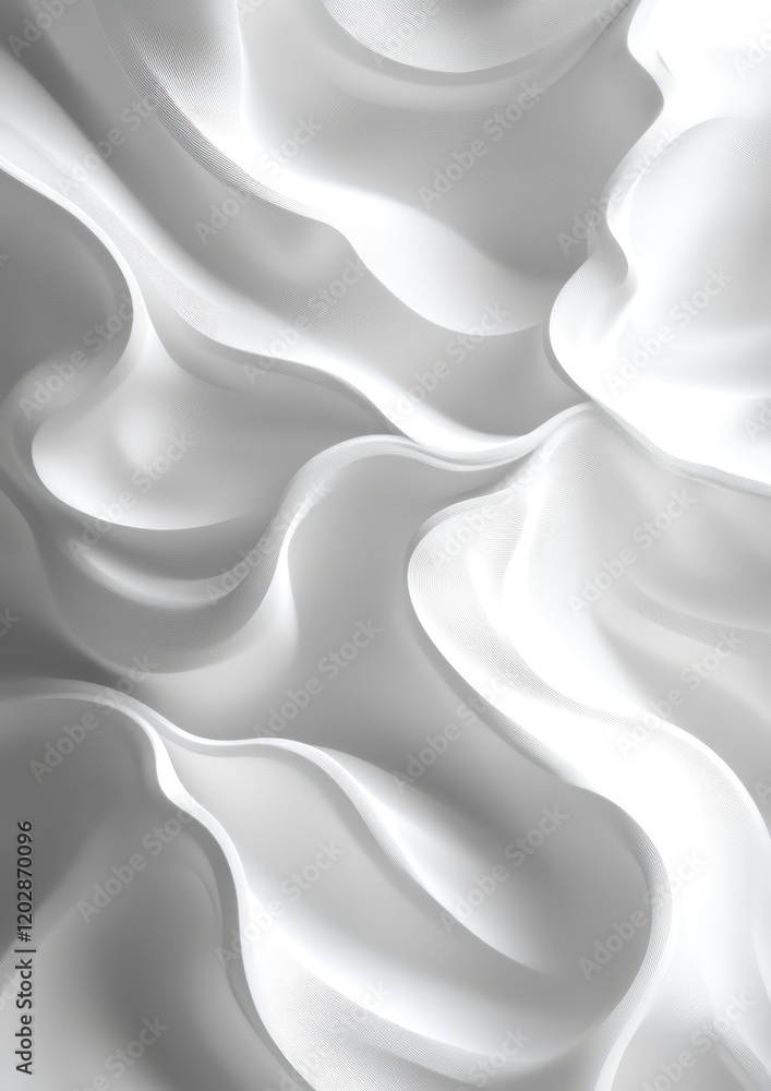 Poster elegant and smooth waves of soft white fabric flowing gracefully, creating a serene and calming abst