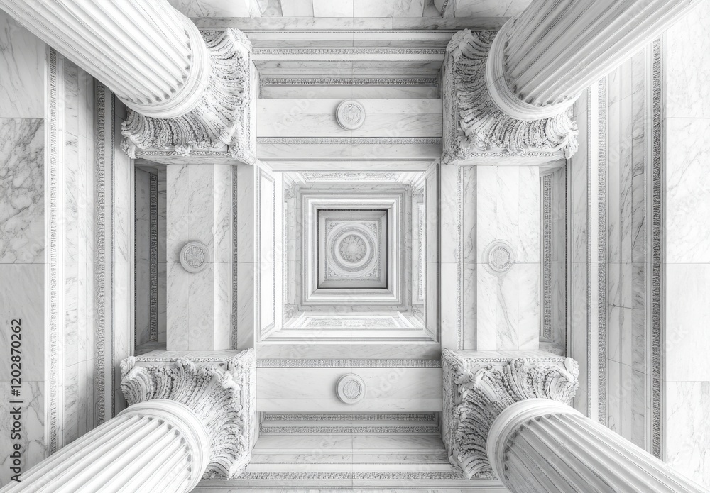 Poster elegant architectural details of a classical ceiling featuring ornate columns and intricate frescoes