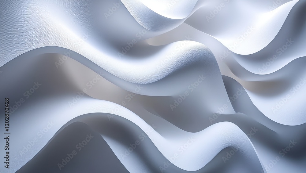 Aufkleber elegant flowing curved white paper waves creating a soft abstract background with subtle shadows and