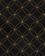 Fototapeta premium Elegant Golden Geometric Pattern on Black Background: A Seamless Art Deco Design