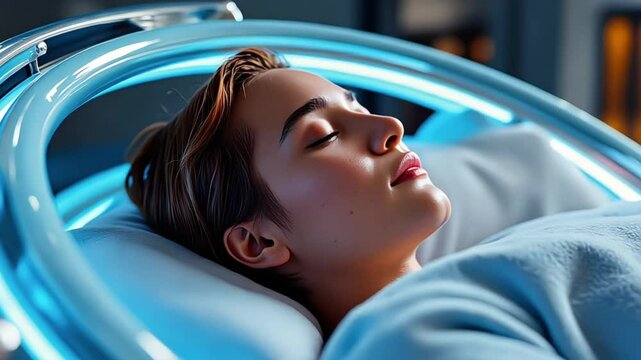 Person using a hyperbaric oxygen chamber for enhanced recovery