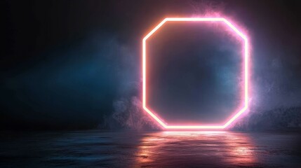 A glowing octagonal frame in a misty, dark environment, suggesting a portal or entrance.