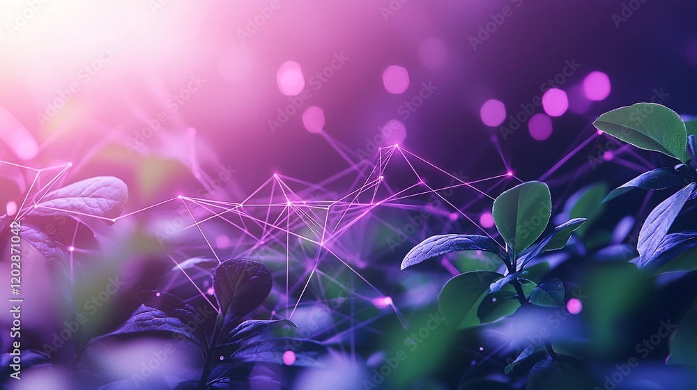 Poster illuminated foliage with network connections.