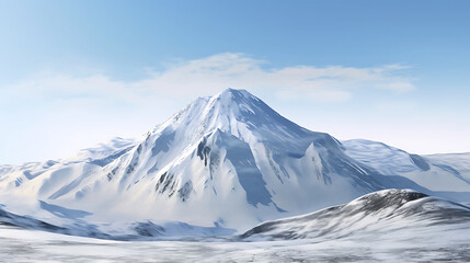 Realistic Snowy Mountain Landscape with Smooth Snow Textures,Snowy Mountain Landscape on White Background,Snowy Mountain Landscape Isolated, blue sky,Majestic mountain range triptych,Generative Ai