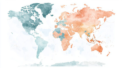 Vibrant world map in soft hues, showcasing countries in pastel colors