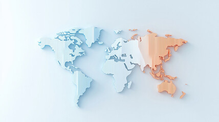 Colorful map of world regions with modern design, showcasing continents in blue and orange tones