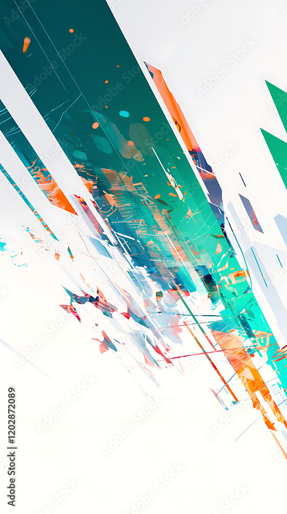 Poster abstract digital artwork featuring vibrant colors and geometric shapes creating a dynamic visual eff