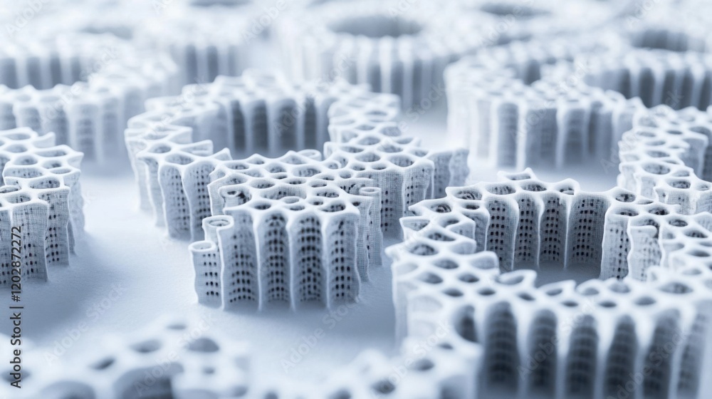 Poster intricate white 3d-printed structures showcasing innovative design and technology in a studio settin