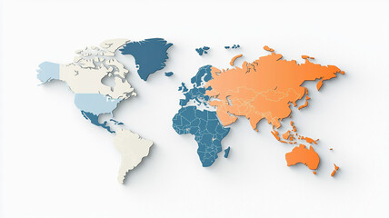 Obraz premium Contemporary world map featuring bold colors and distinct regions, showcasing geographical diversity and modern design aesthetics