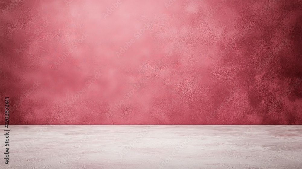 Poster a textured pink wall and white floor create a simple backdrop for various uses.