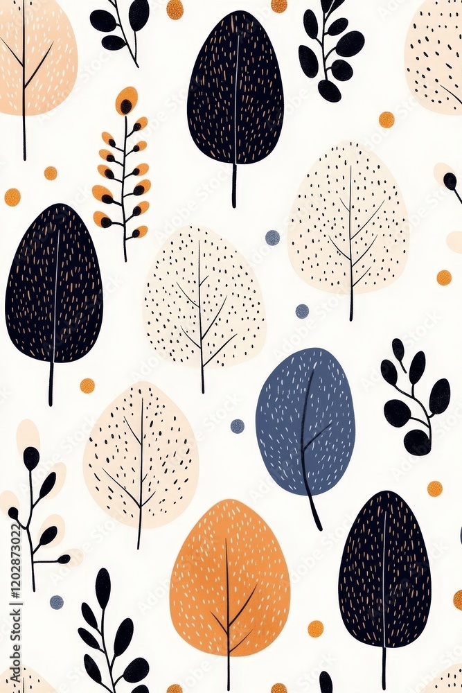 Poster charming patterns of abstract trees and leaves in soft earthy tones for modern design aesthetics and