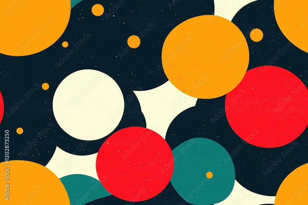 Poster colorful abstract pattern featuring spheres and circles on a dark background for modern art and crea