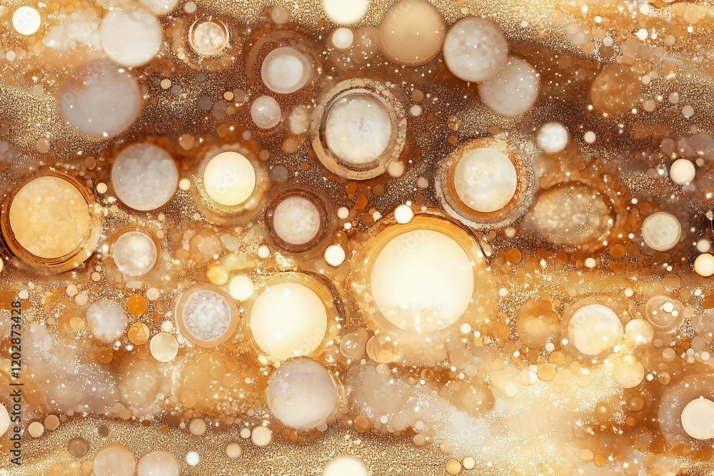 Poster abstract gold and brown background with dots and circles, ideal for modern design and artistic proje