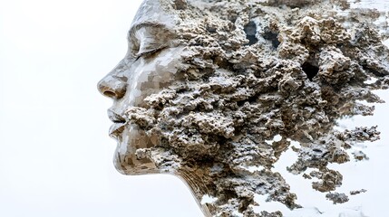 Abstract Face Sculpture Fragmenting Form Textured Stone Modern Art