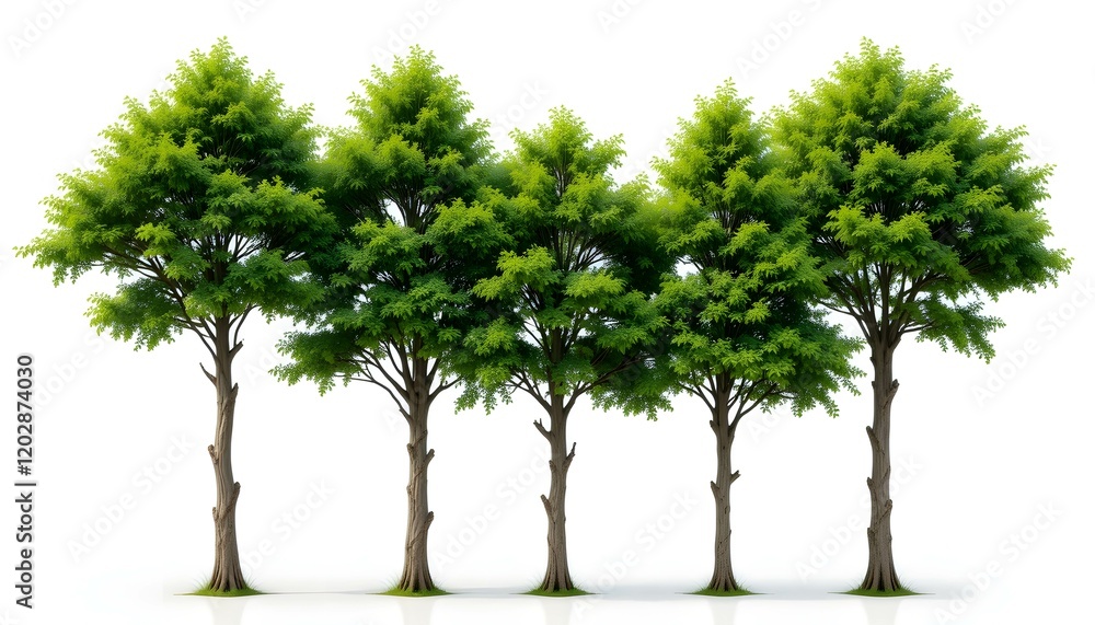 Poster a transparent background image of three stylized trees. the leftmost tree has a round, bushy crown w