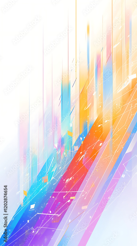 Poster vibrant abstract design featuring colorful diagonal lines and light effects, suggesting motion and e