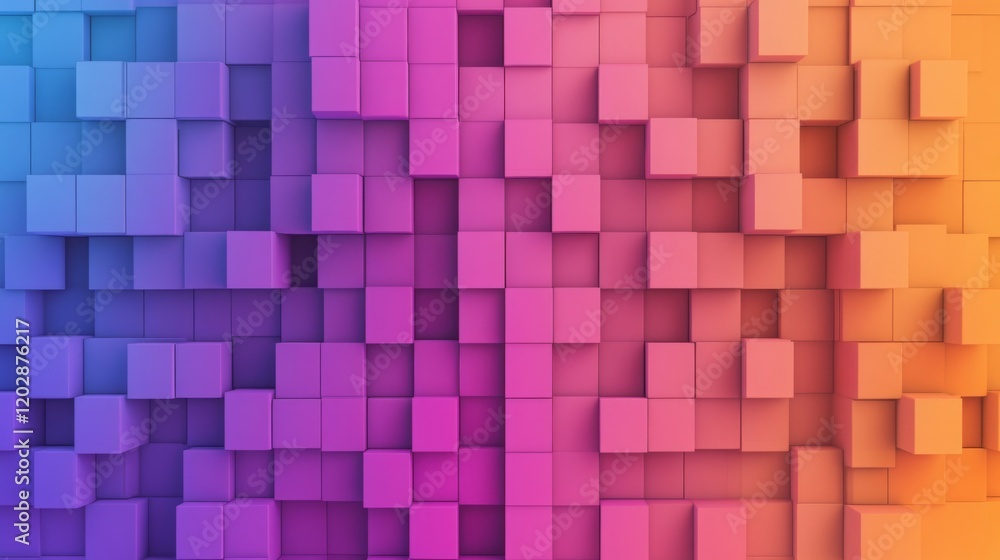 Aufkleber a vibrant abstract pattern of 3d cubes in gradient colors from blue to orange.