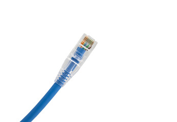 Blue network cables with molded RJ45 plug on transparent background (PNG File)