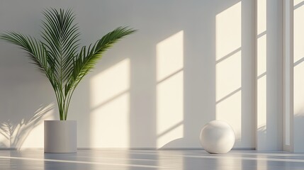 3d rendering of a plant in a vase on a table in front of, soft neon atmosphere