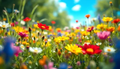 Poster de jardin Prairie, marais Vibrant Wildflower Meadow Summer Bloom Photography  © Ukilats