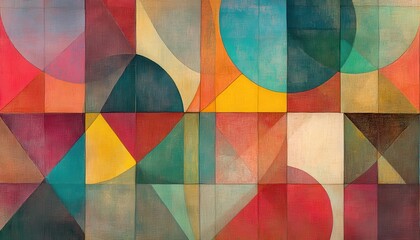 Abstract Geometric Composition: Vibrant Hues and Interlocking Shapes in a Modern Art Piece
