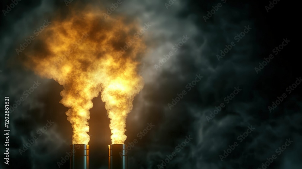 Poster industrial emissions visualization factory setting digital content high-tech environment aerial view